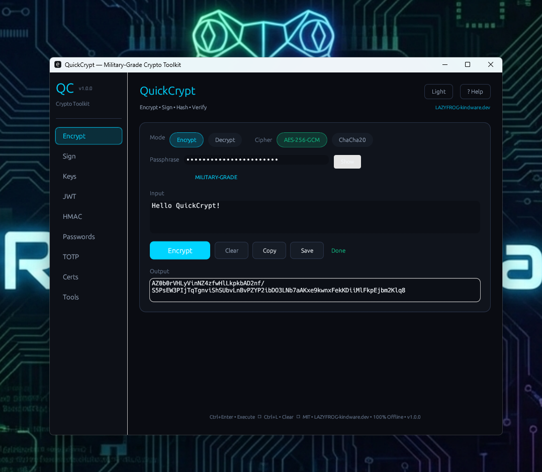 AES-256-GCM Encryption — Dark Theme