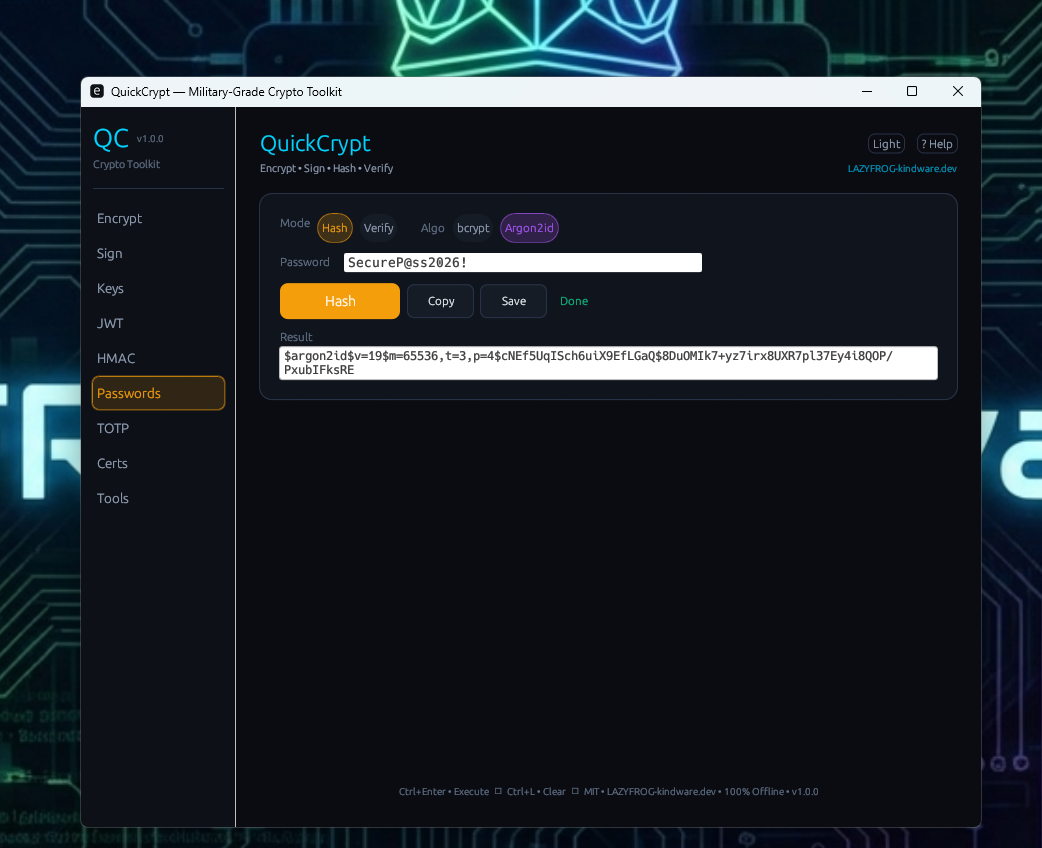 Argon2id Password Hashing