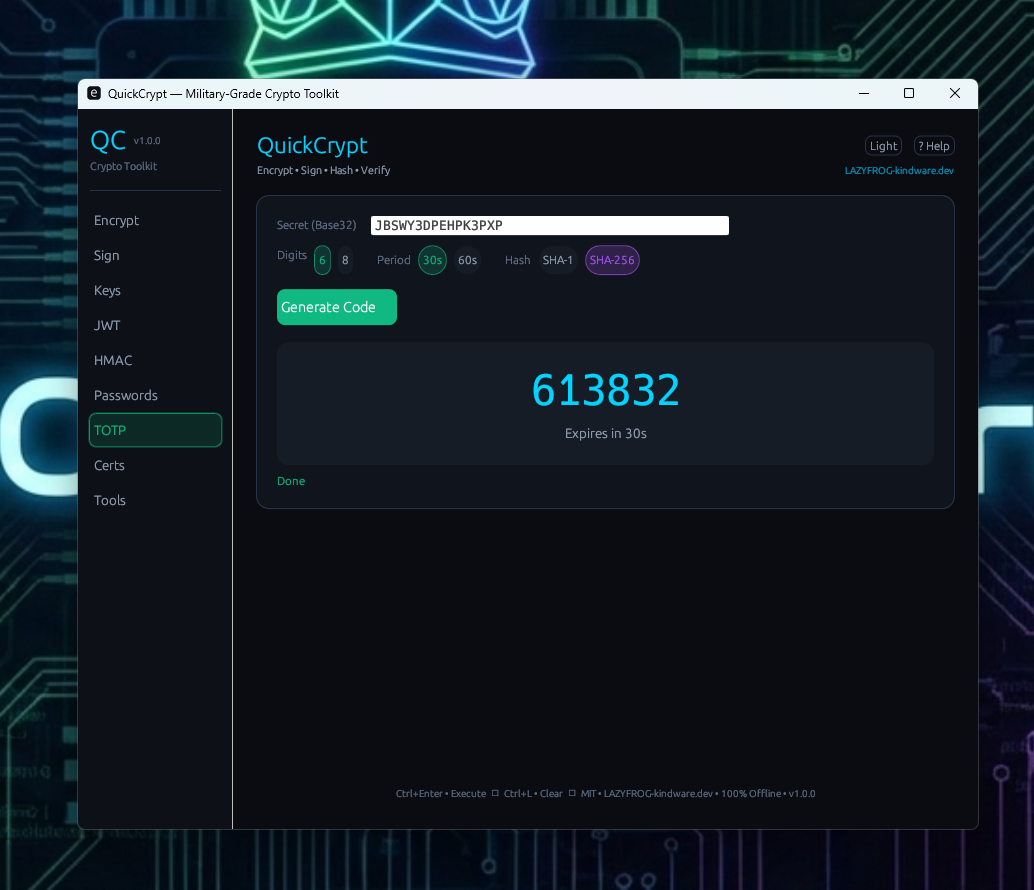 TOTP 2FA Code Generation