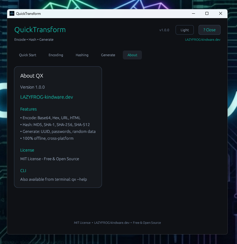 QuickTransform About Dark