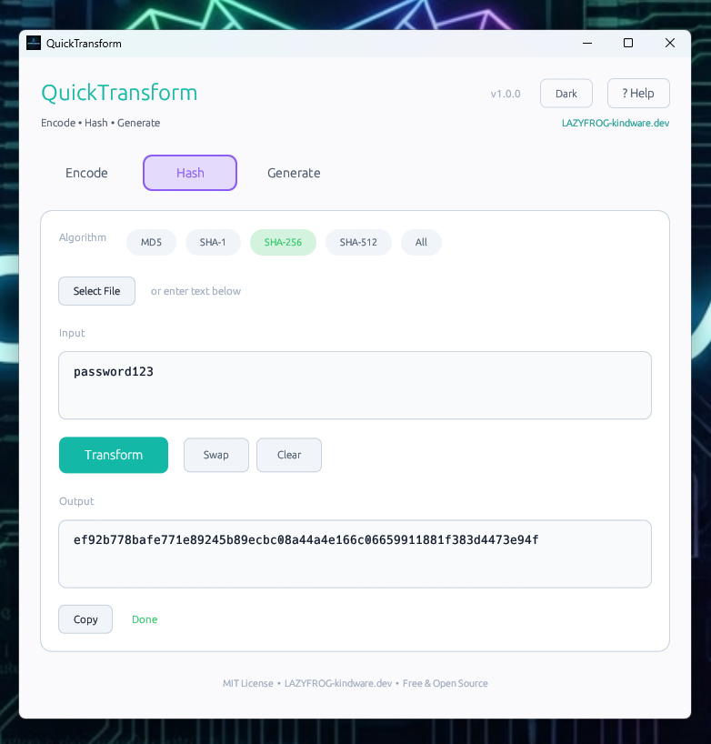 QuickTransform Hash Light